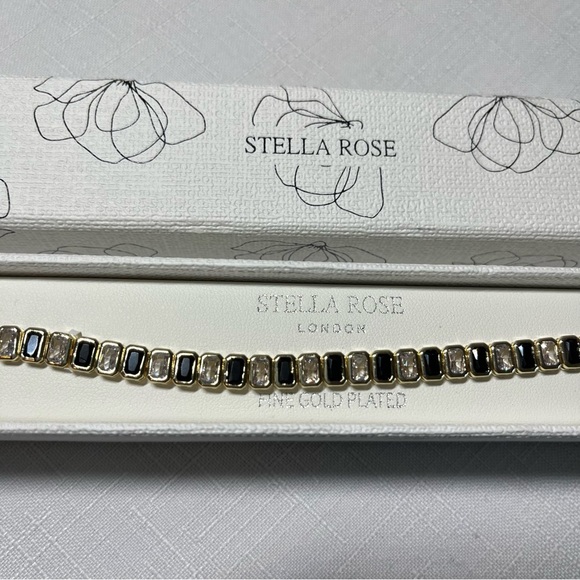 New STELLA ROSE black & clear crystal tennis bracelet. Strong clasp. Gold plated - Picture 1 of 5